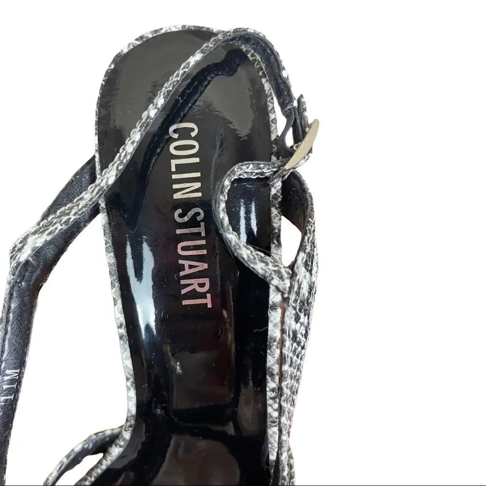 Colin Stuart heels black/white Snake Print strappy Sandal’s  size 11 90s Y2K New